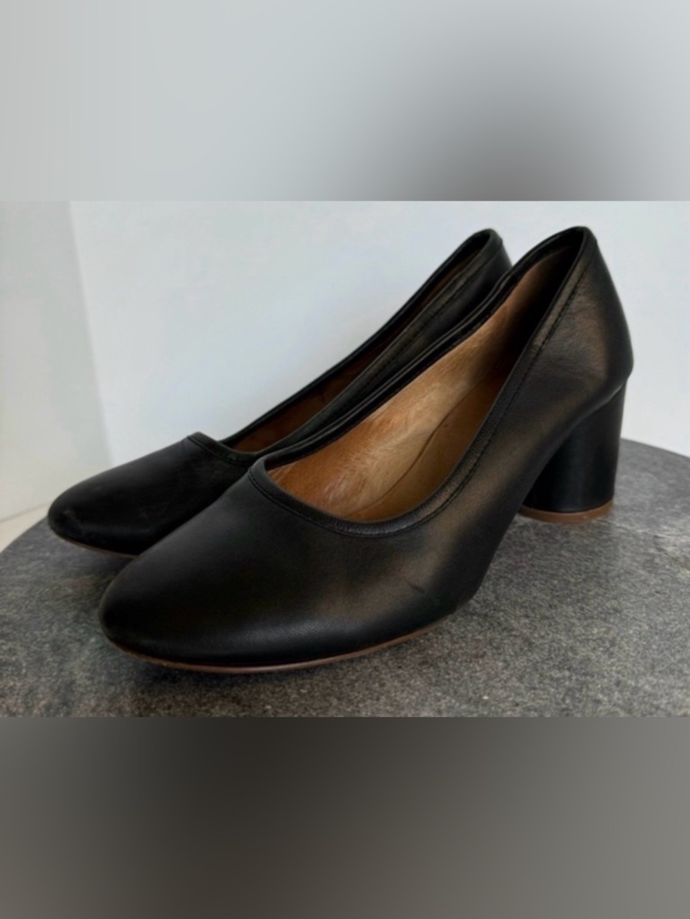 Madewell Reid Pumps Block Heels Leather Black 6